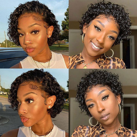 Ready to Wear Glueless Human hair Pixie curl Wig