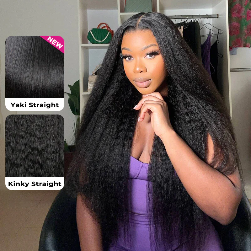 Ready to Wear Glueless Human hair Yaki straight Wig