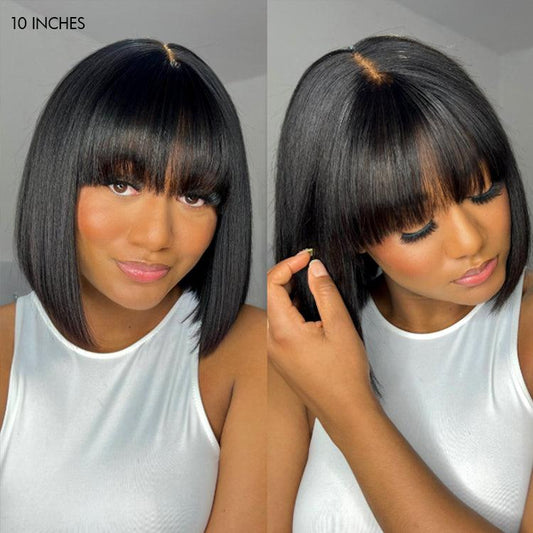 Ready to Wear Glueless Human hair Bob Wig with bangs