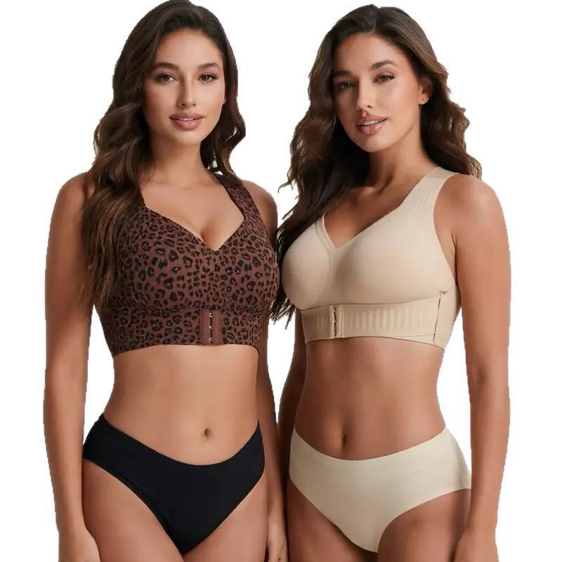 Soutien-gorge à fermeture avant en léopard brun et beige