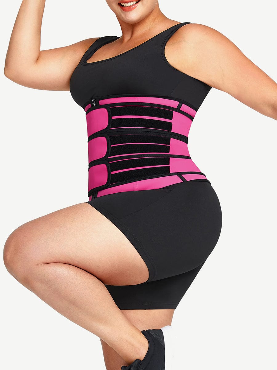MT200070 — Ceinture gainante en latex rouge rosé avec zip et 7 baleines