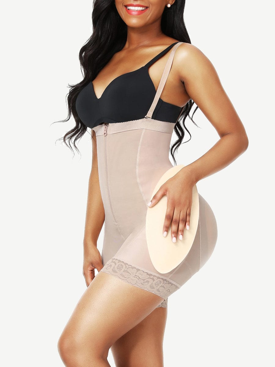 MT200257 — High-Waisted Lace Shaping Shorts with Removable Pads