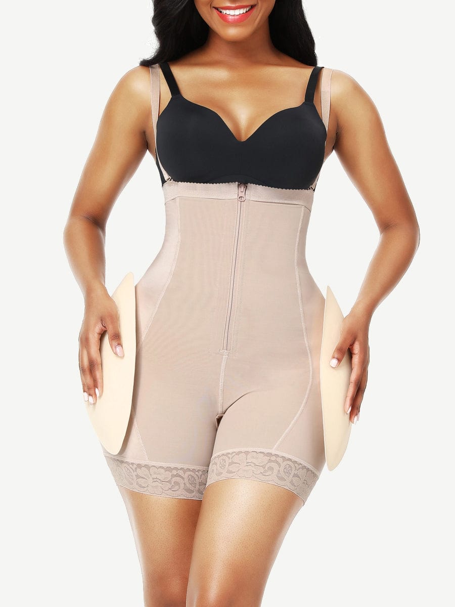 MT200257 — High-Waisted Lace Shaping Shorts with Removable Pads