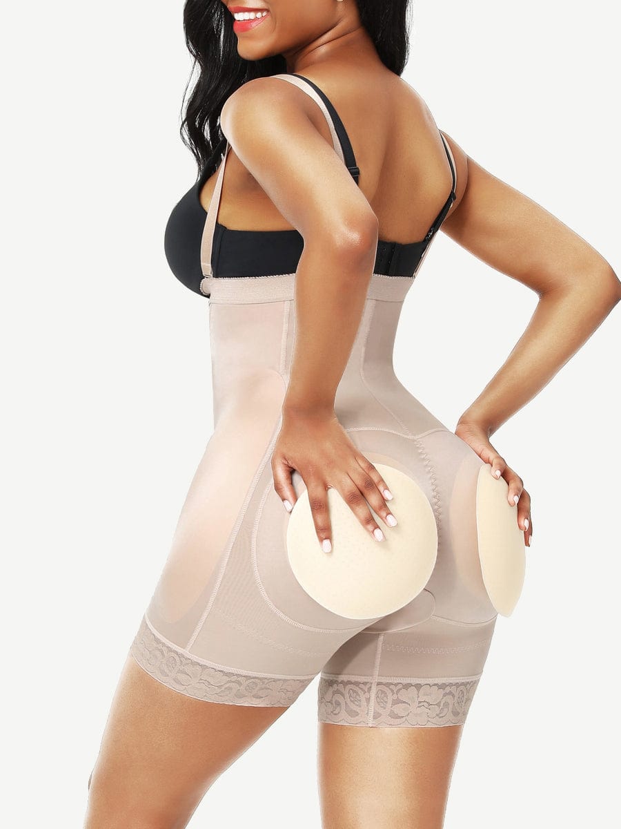 MT200257 — High-Waisted Lace Shaping Shorts with Removable Pads