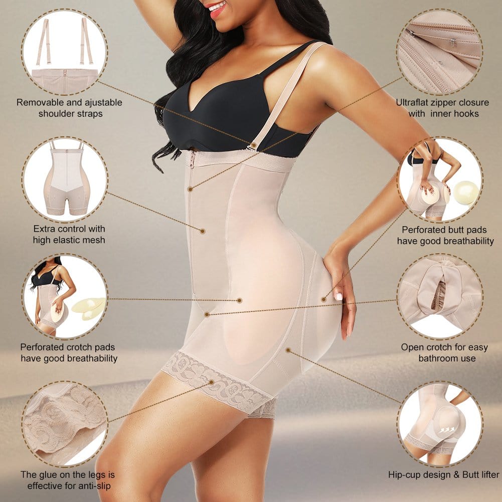 MT200257 — High-Waisted Lace Shaping Shorts with Removable Pads