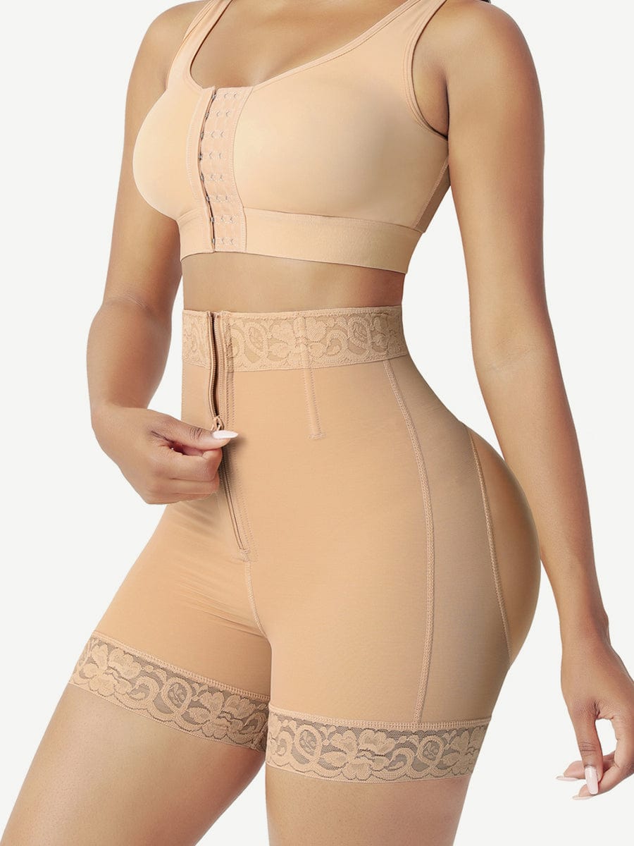 Short gainant taille haute à zip avant