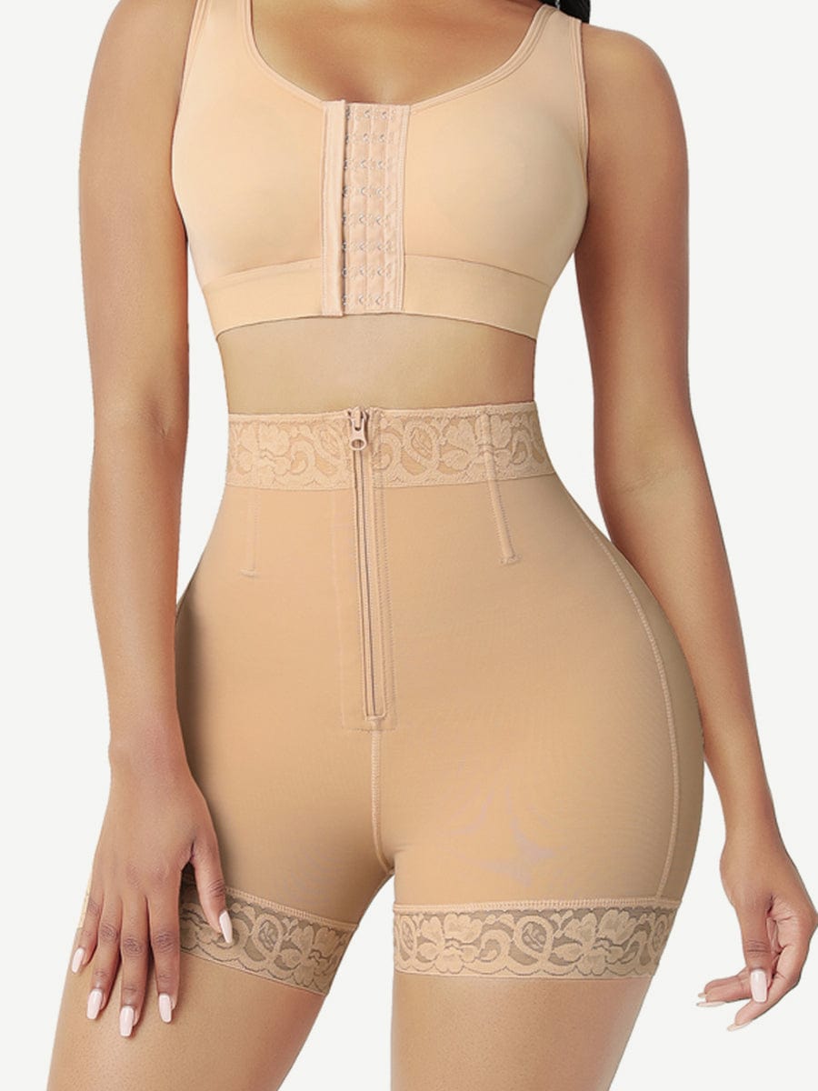 Short gainant taille haute à zip avant