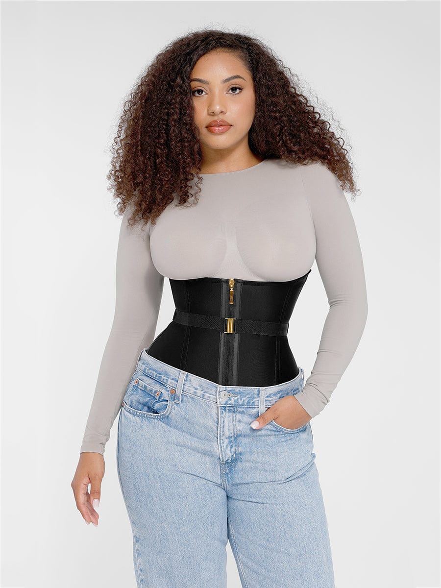 MT240028 — Ceinture gainante en latex en U avec 10 baleines et laçage en éventail