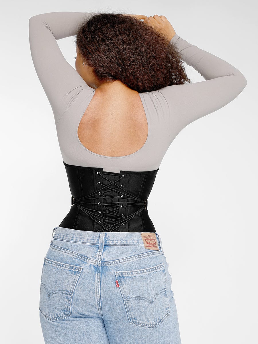 MT240028 — Ceinture gainante en latex en U avec 10 baleines et laçage en éventail