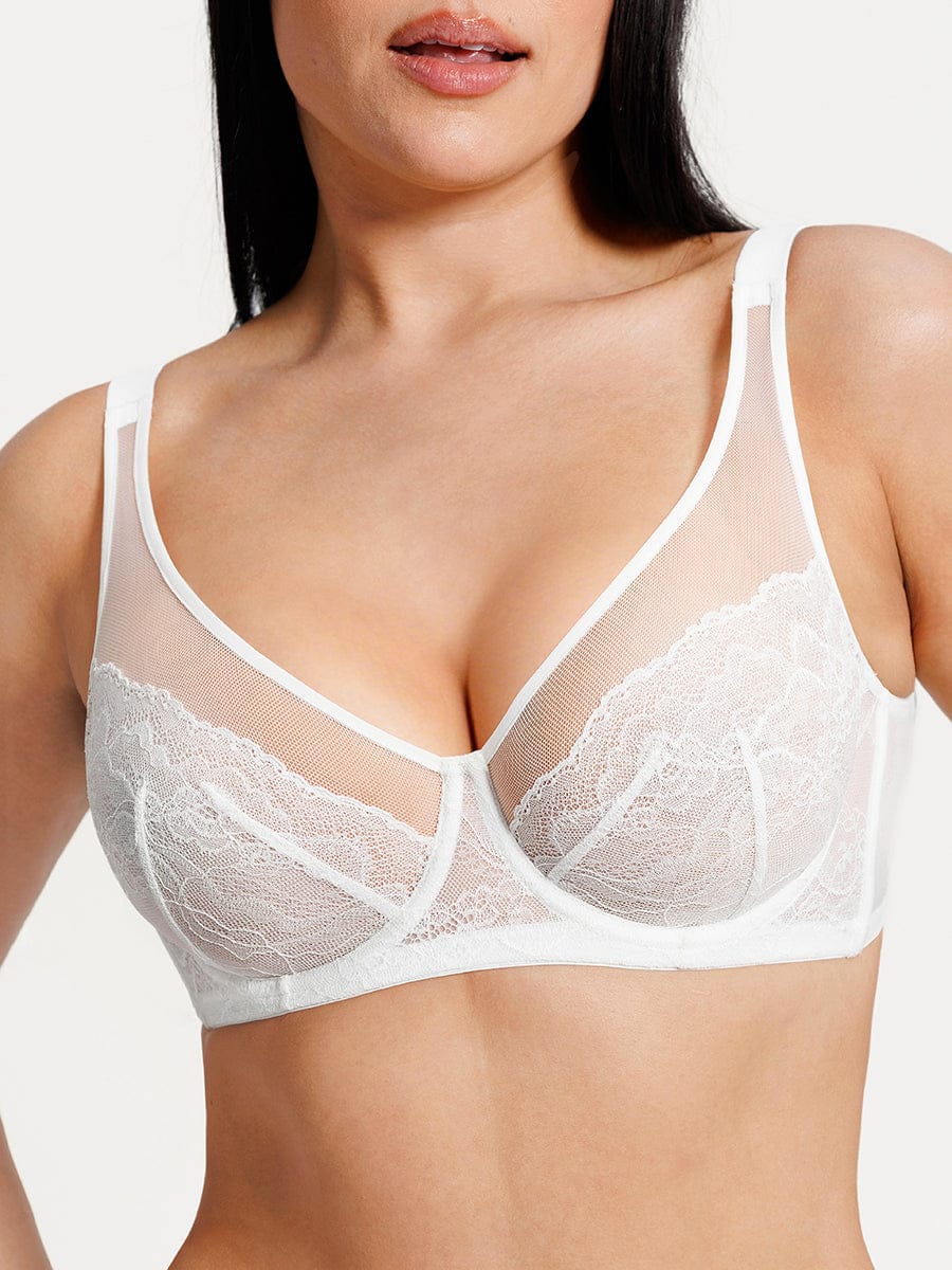 Soutien-gorge minimiseur couvrant en dentelle et maille