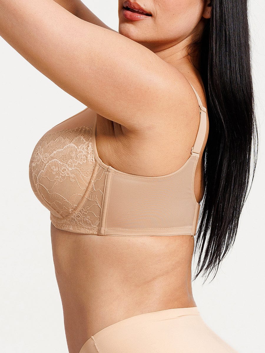 Soutien-gorge minimiseur couvrant en dentelle et maille