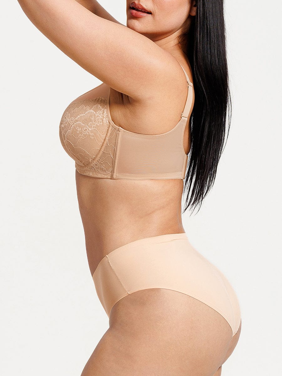 Soutien-gorge minimiseur couvrant en dentelle et maille