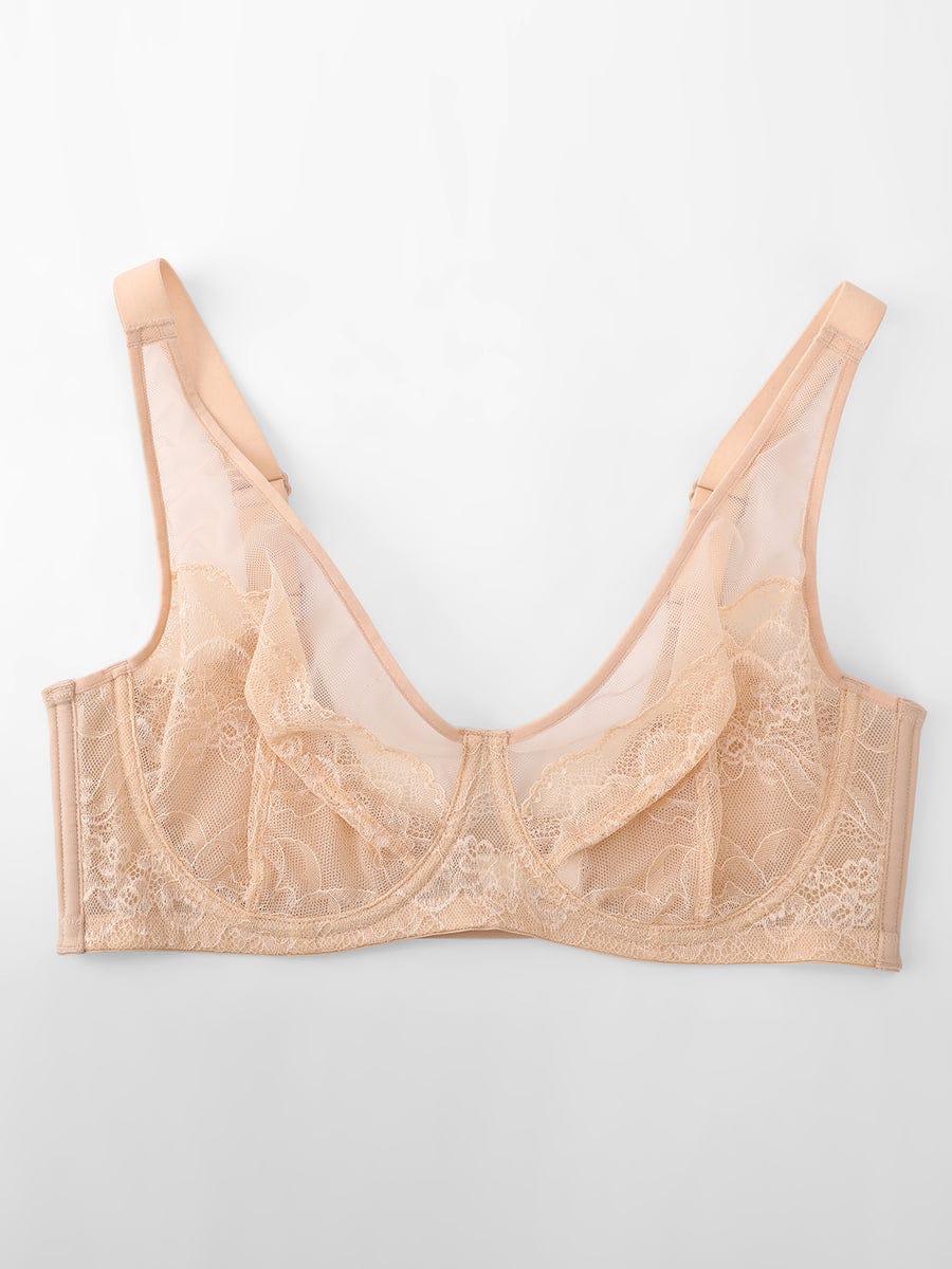 Soutien-gorge minimiseur couvrant en dentelle et maille