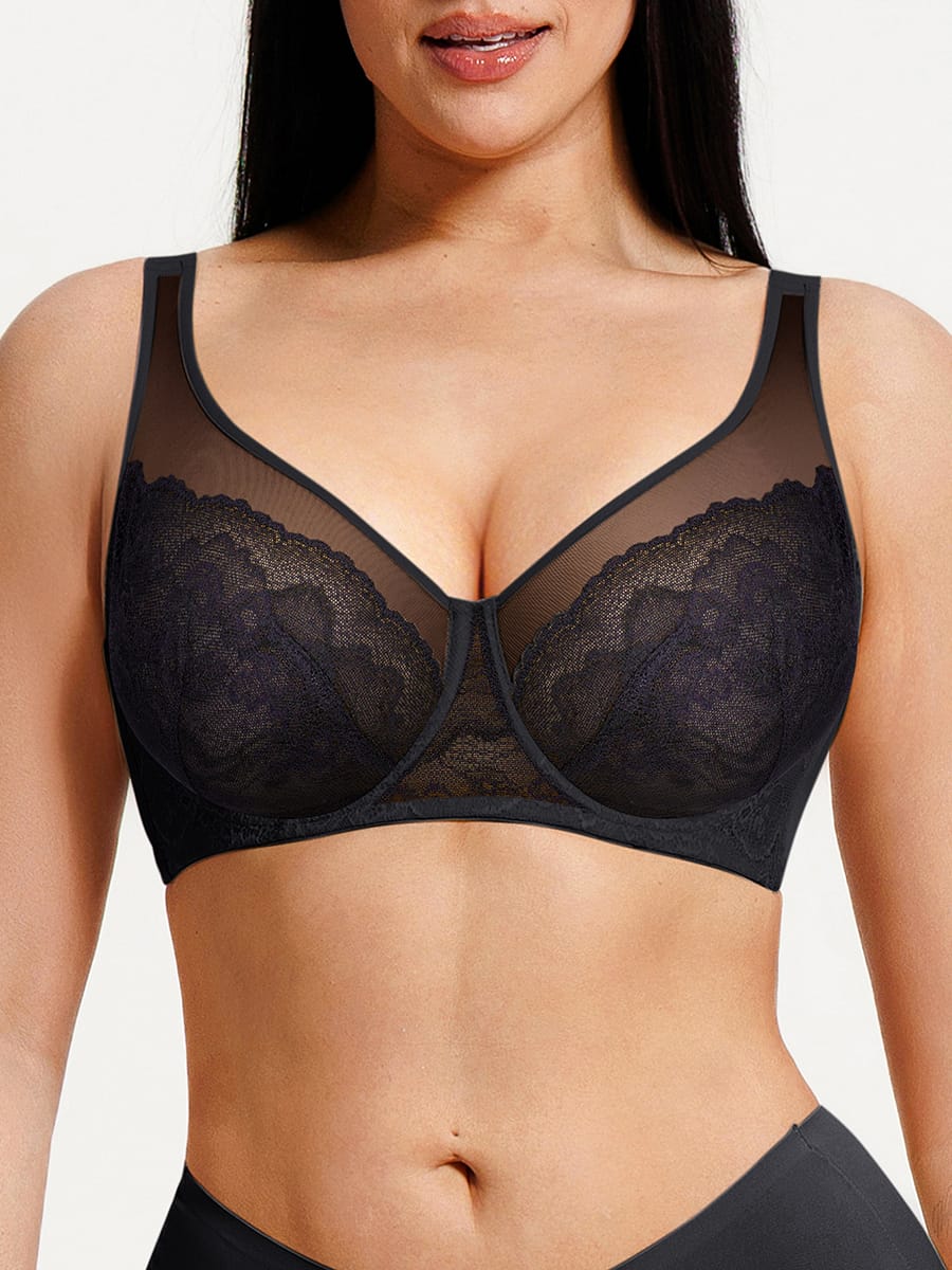 Soutien-gorge minimiseur couvrant en dentelle et maille