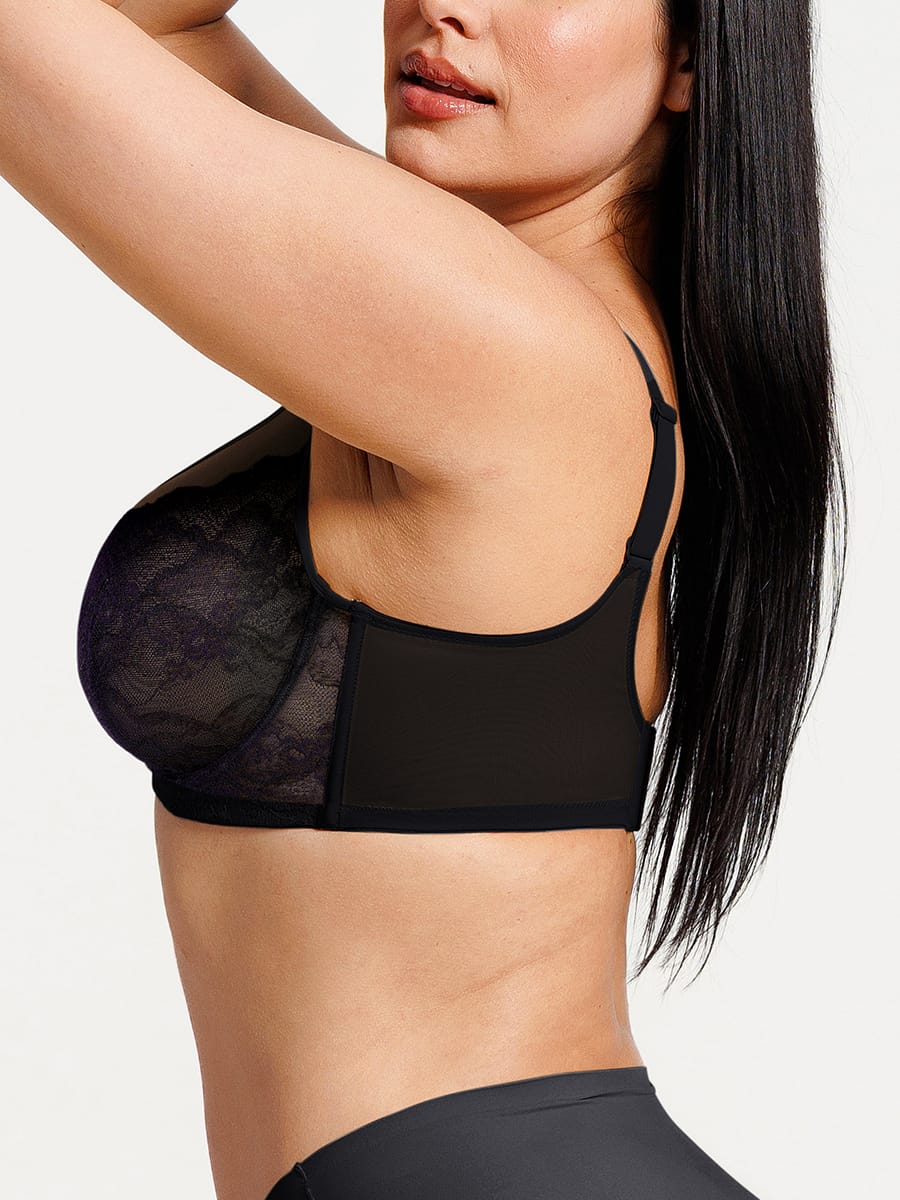 Soutien-gorge minimiseur couvrant en dentelle et maille