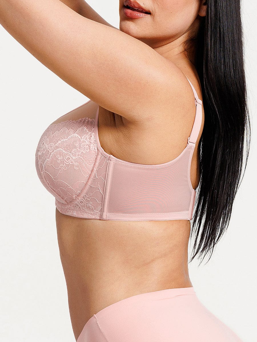 Soutien-gorge minimiseur couvrant en dentelle et maille