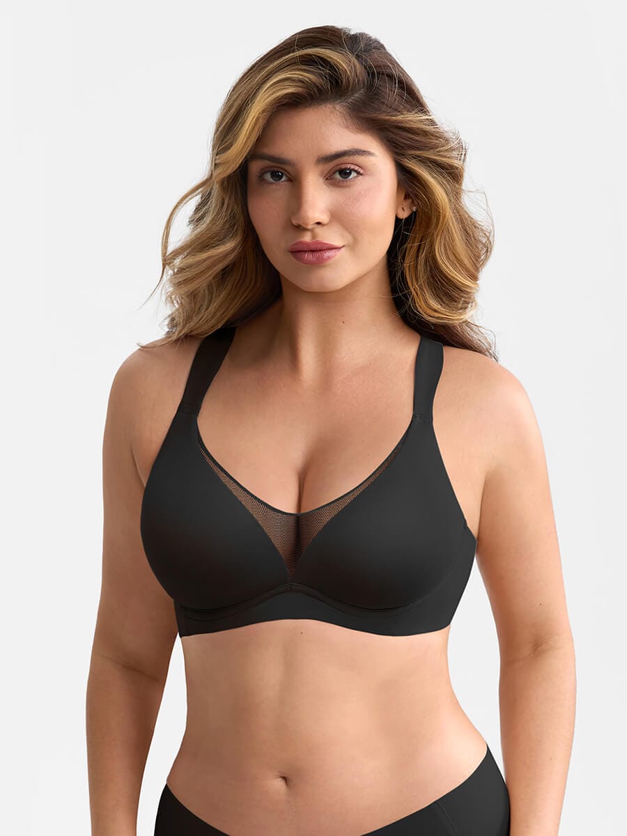 Soutien-gorge minimiseur à armatures et décolleté en maille