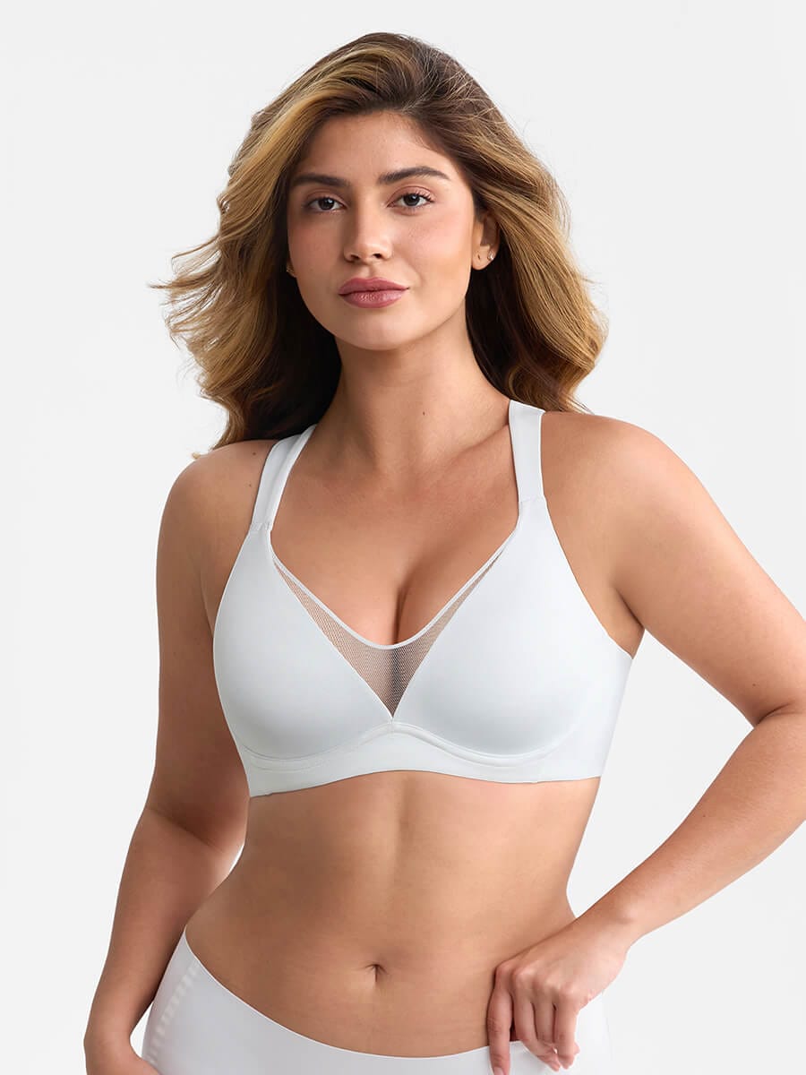 Soutien-gorge minimiseur à armatures et décolleté en maille