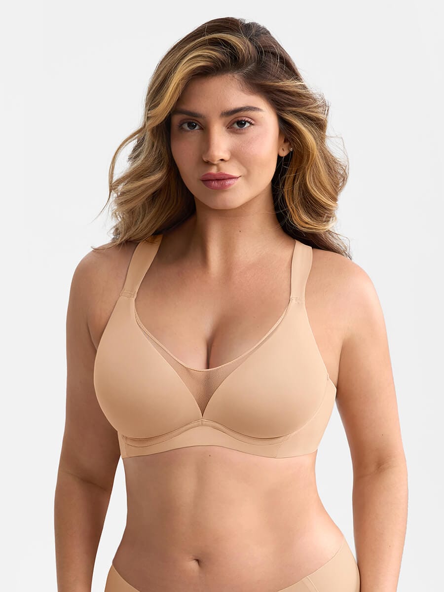 Soutien-gorge minimiseur à armatures et décolleté en maille