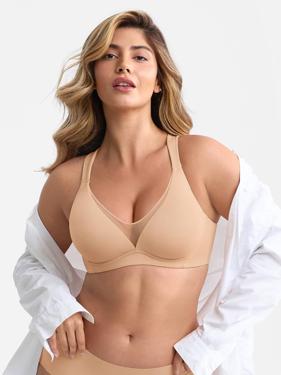 Soutien-gorge minimiseur à armatures et décolleté en maille