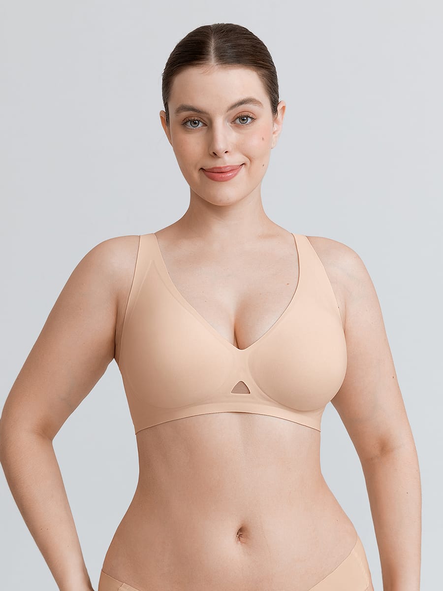 Soutien-gorge sans armatures à découpe centrale et maintien gel