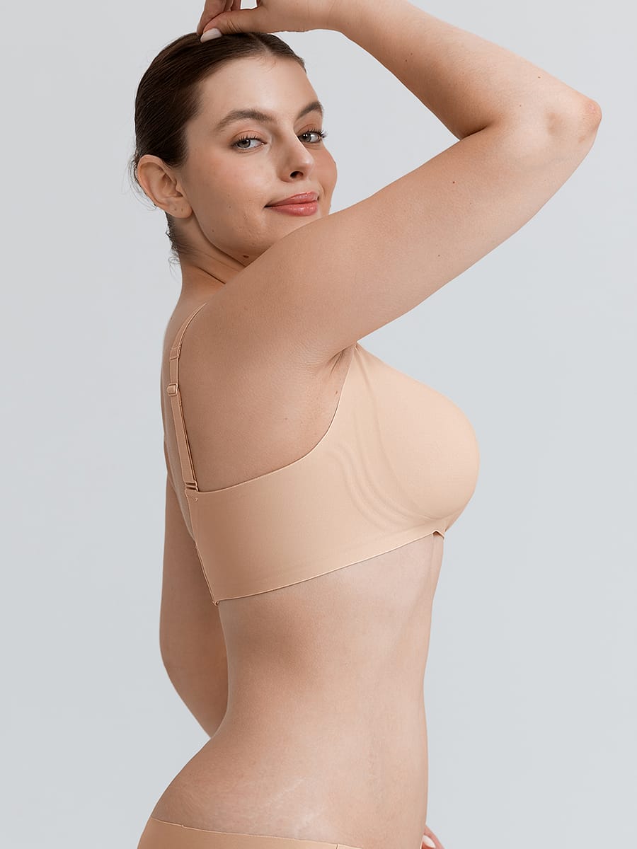 Soutien-gorge sans armatures à découpe centrale et maintien gel