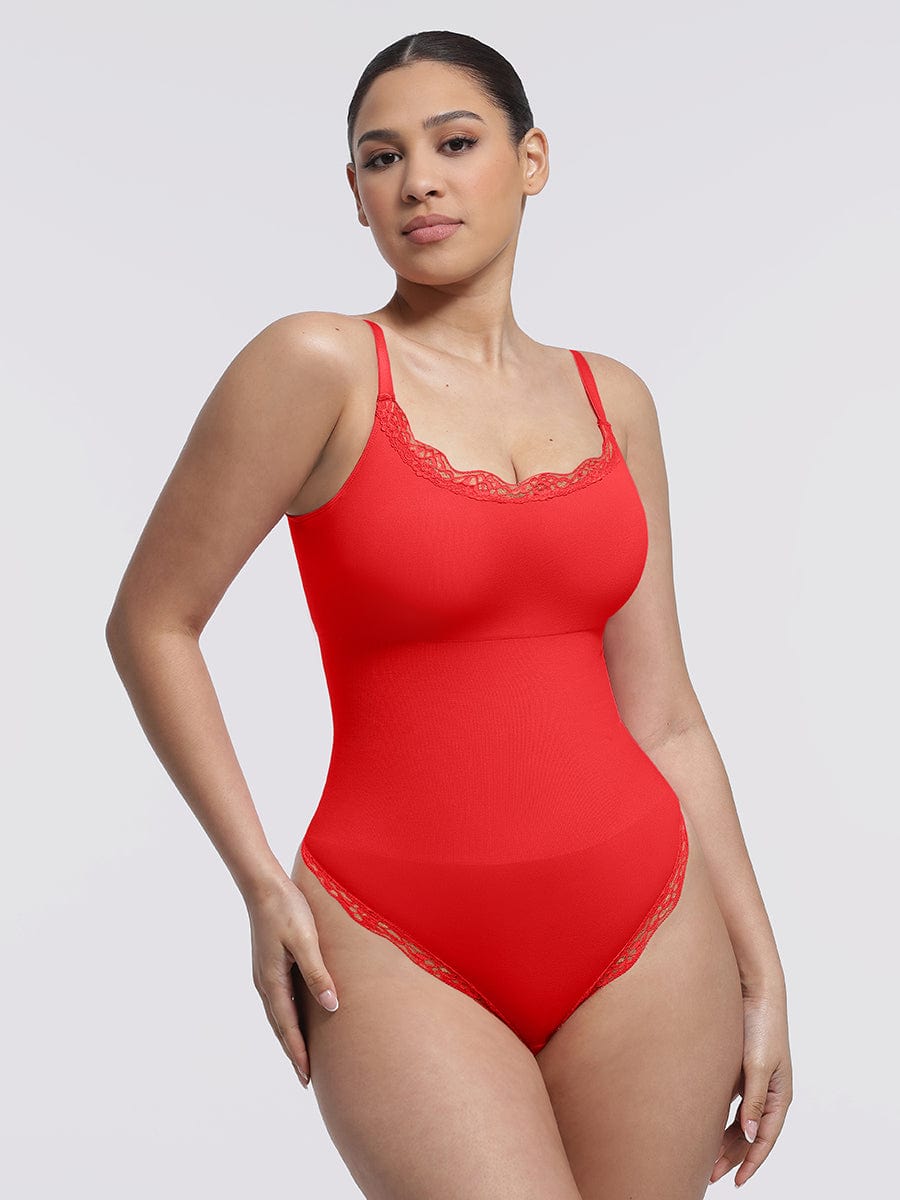Seamless Lace Cami Thong Shaping Bodysuit