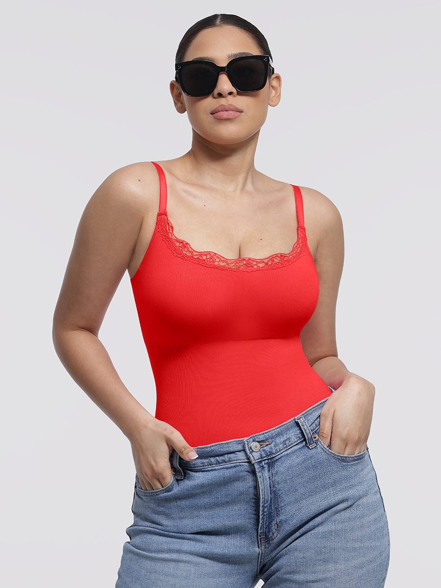 Seamless Lace Cami Thong Shaping Bodysuit