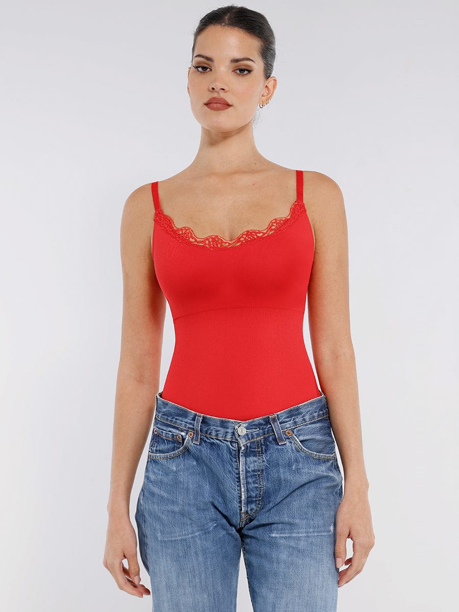 Seamless Lace Cami Thong Shaping Bodysuit