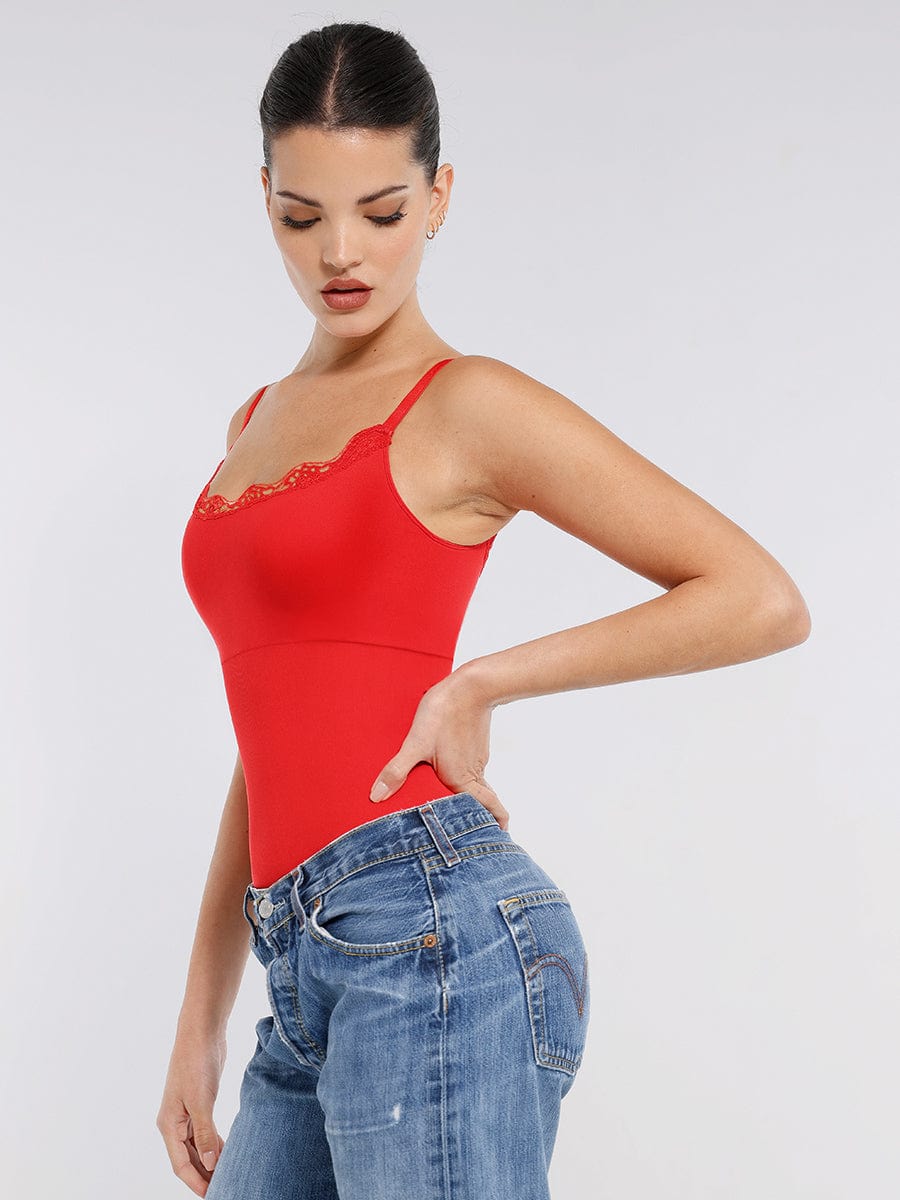 Seamless Lace Cami Thong Shaping Bodysuit