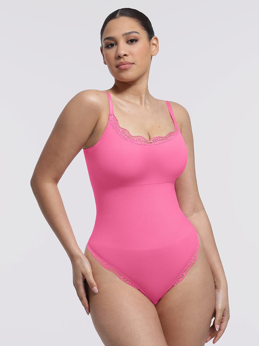 Seamless Lace Cami Thong Shaping Bodysuit