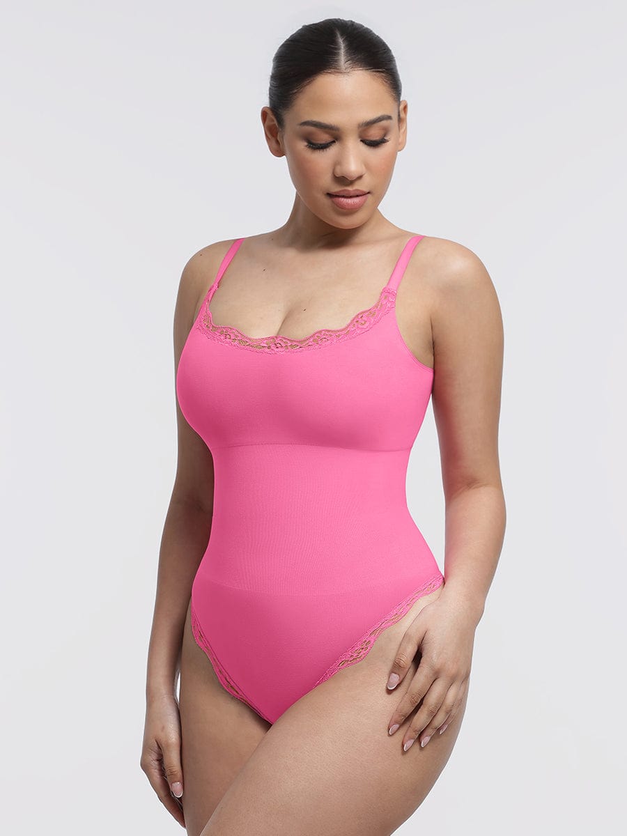 Seamless Lace Cami Thong Shaping Bodysuit