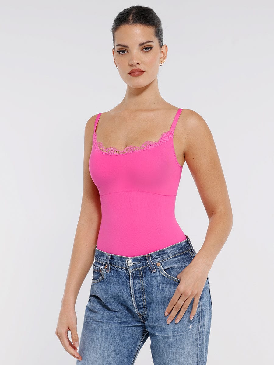 Seamless Lace Cami Thong Shaping Bodysuit
