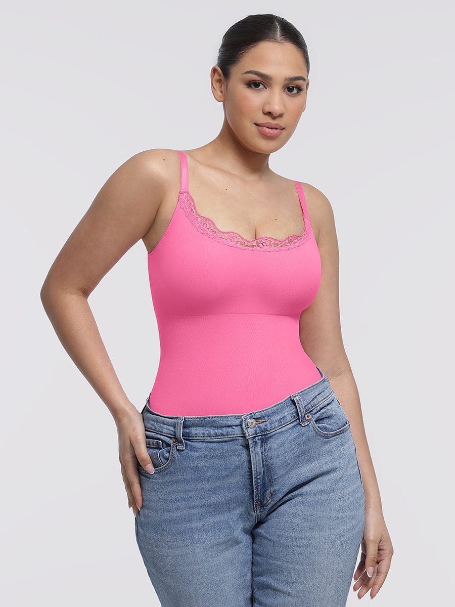 Seamless Lace Cami Thong Shaping Bodysuit