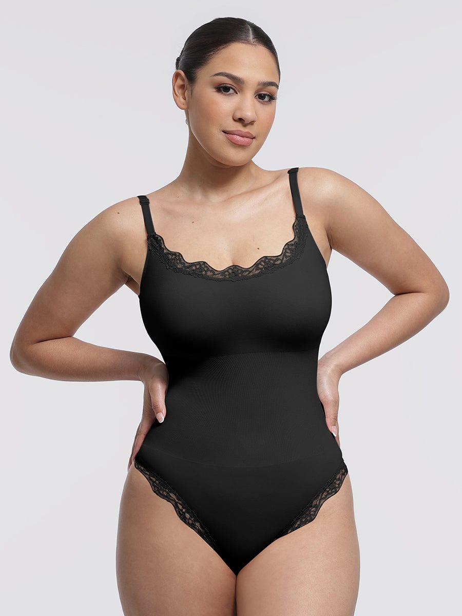 Seamless Lace Cami Thong Shaping Bodysuit