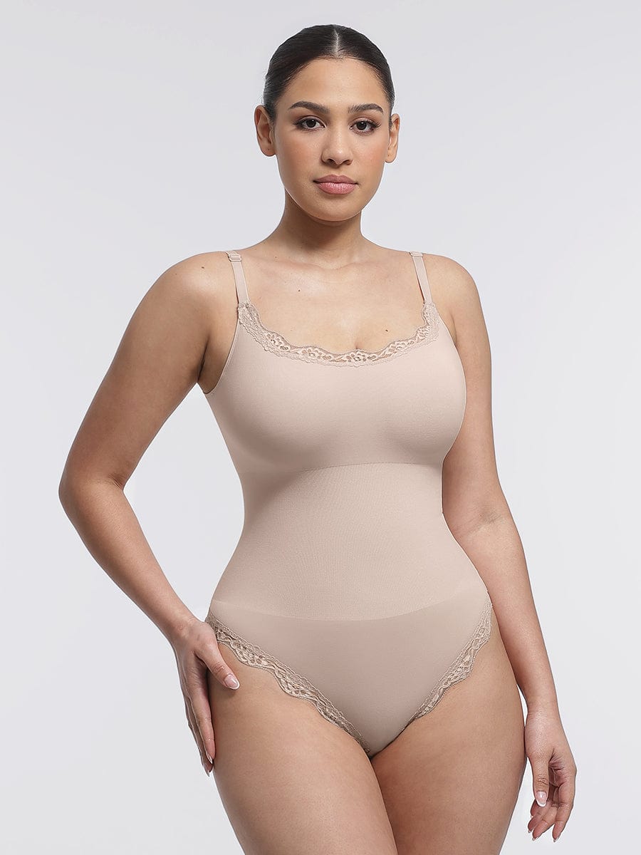 Seamless Lace Cami Thong Shaping Bodysuit