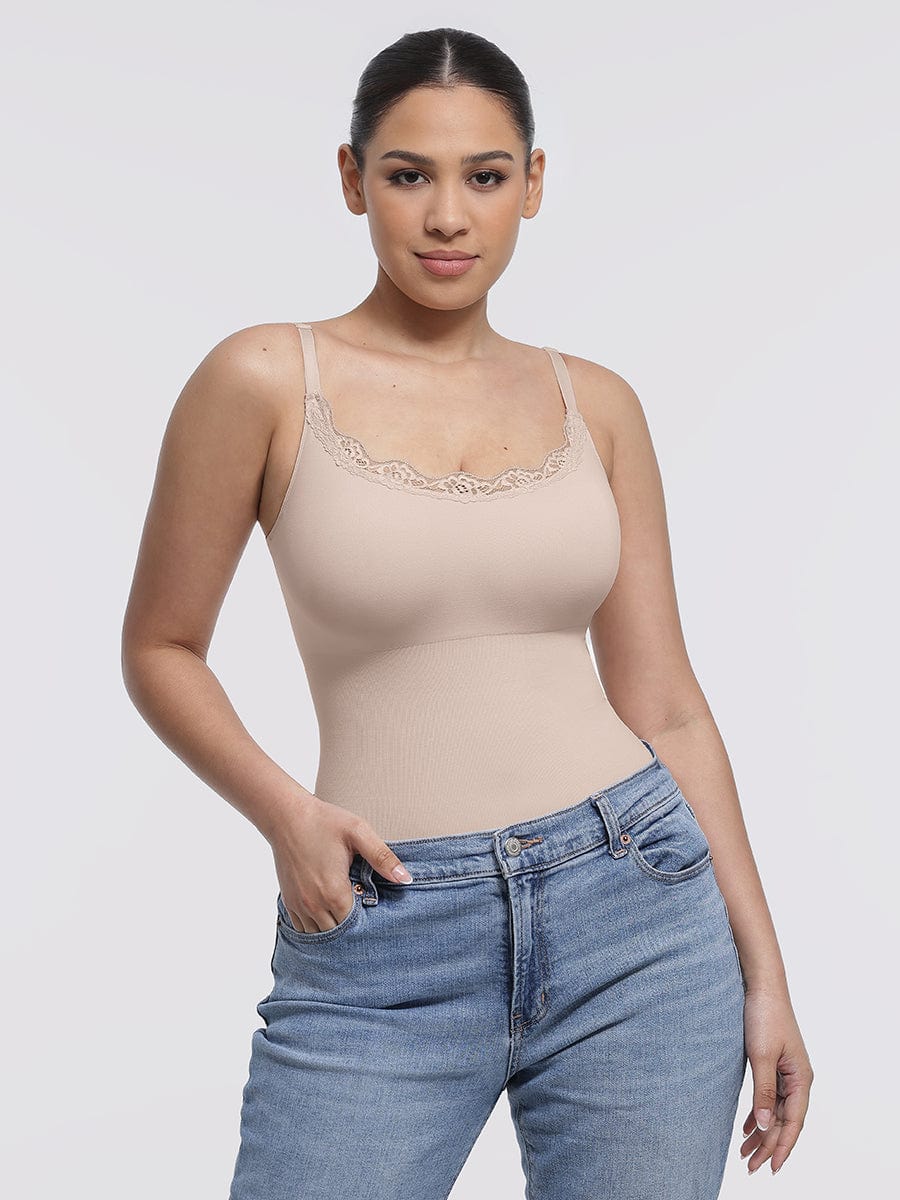 Seamless Lace Cami Thong Shaping Bodysuit
