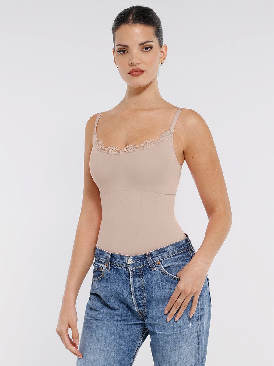 Seamless Lace Cami Thong Shaping Bodysuit