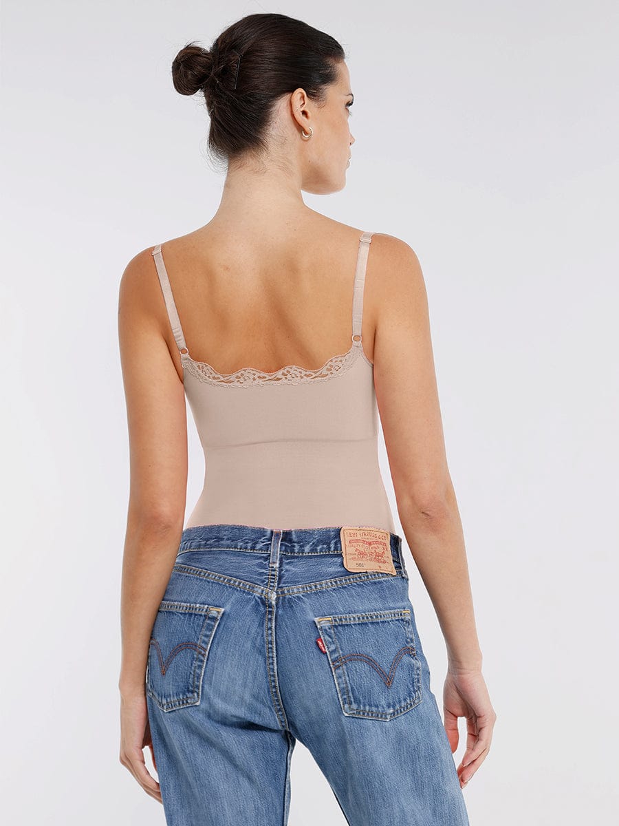 Seamless Lace Cami Thong Shaping Bodysuit