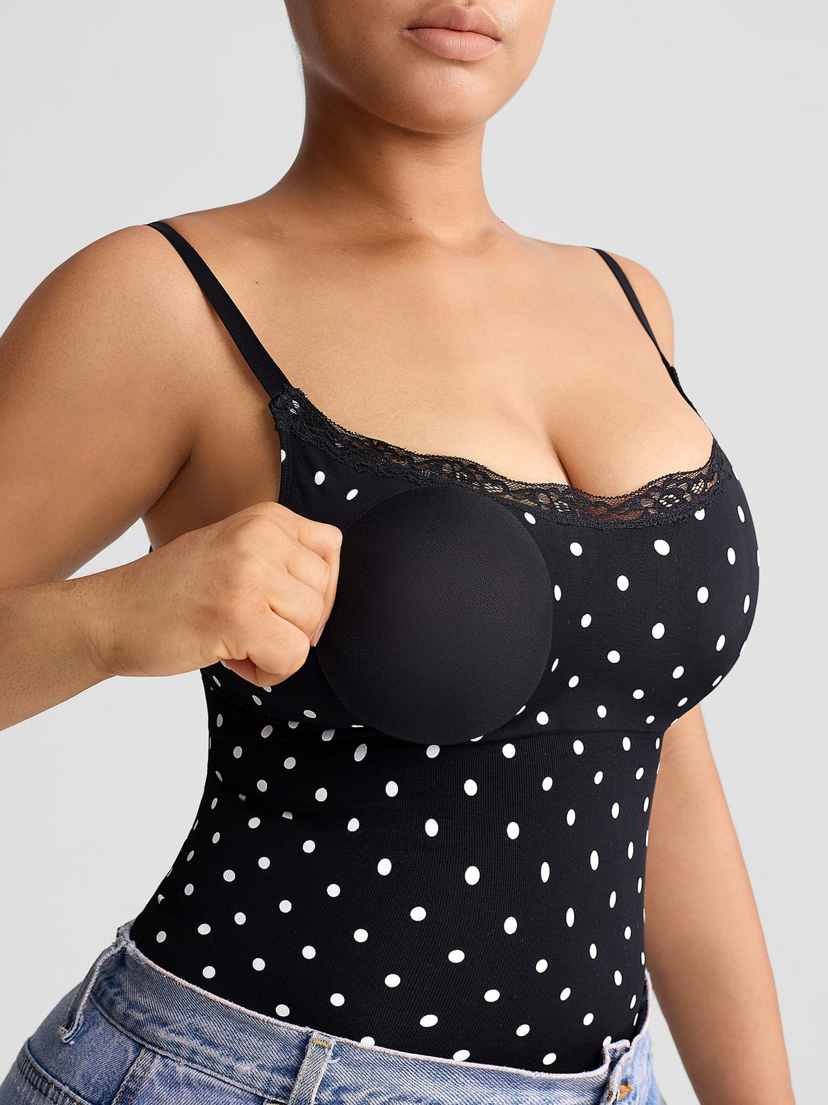 Seamless Lace Cami Thong Shaping Bodysuit
