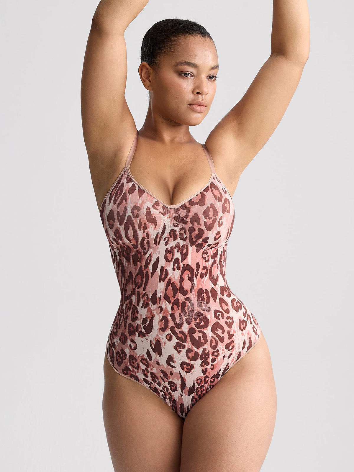 Seamless V-Neck Thong Bodysuit with Ruched Bust