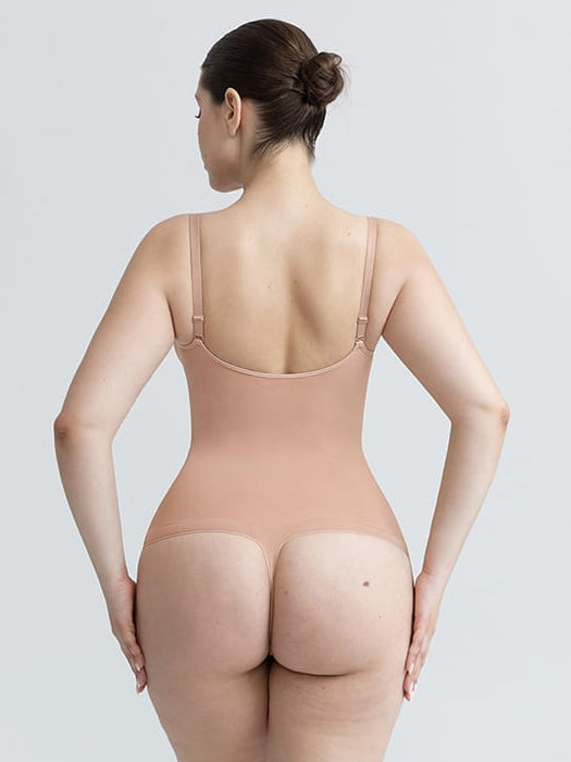 Seamless V-Neck Thong Bodysuit with Ruched Bust