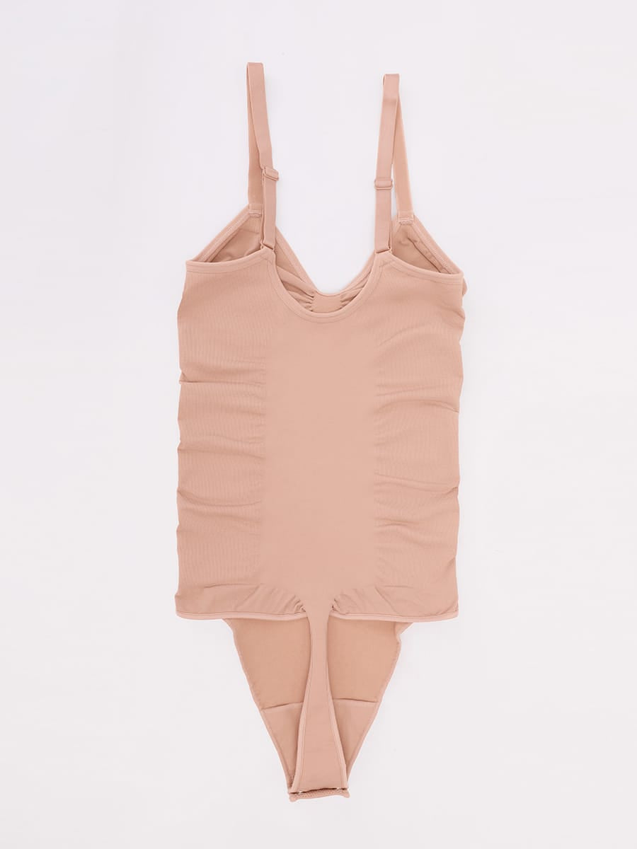 Seamless V-Neck Thong Bodysuit with Ruched Bust