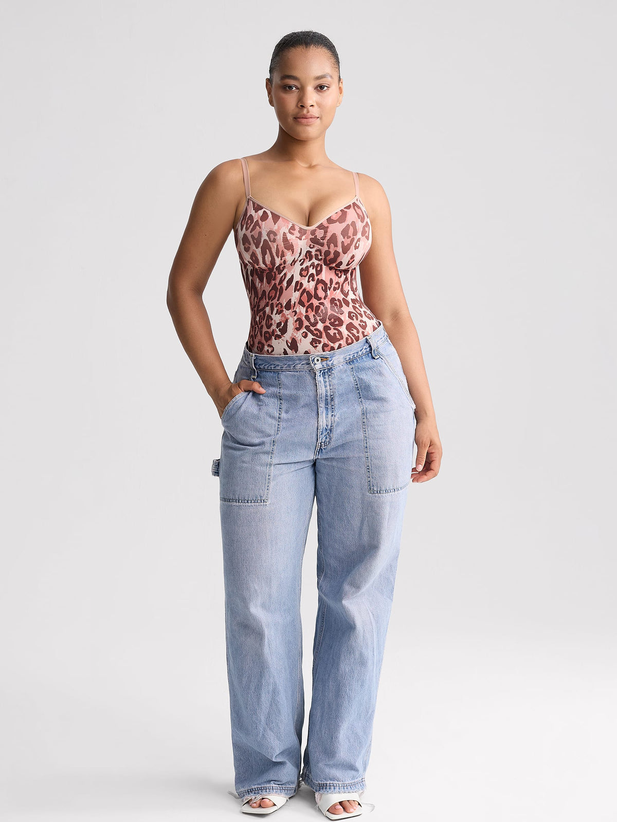 Seamless V-Neck Thong Bodysuit with Ruched Bust