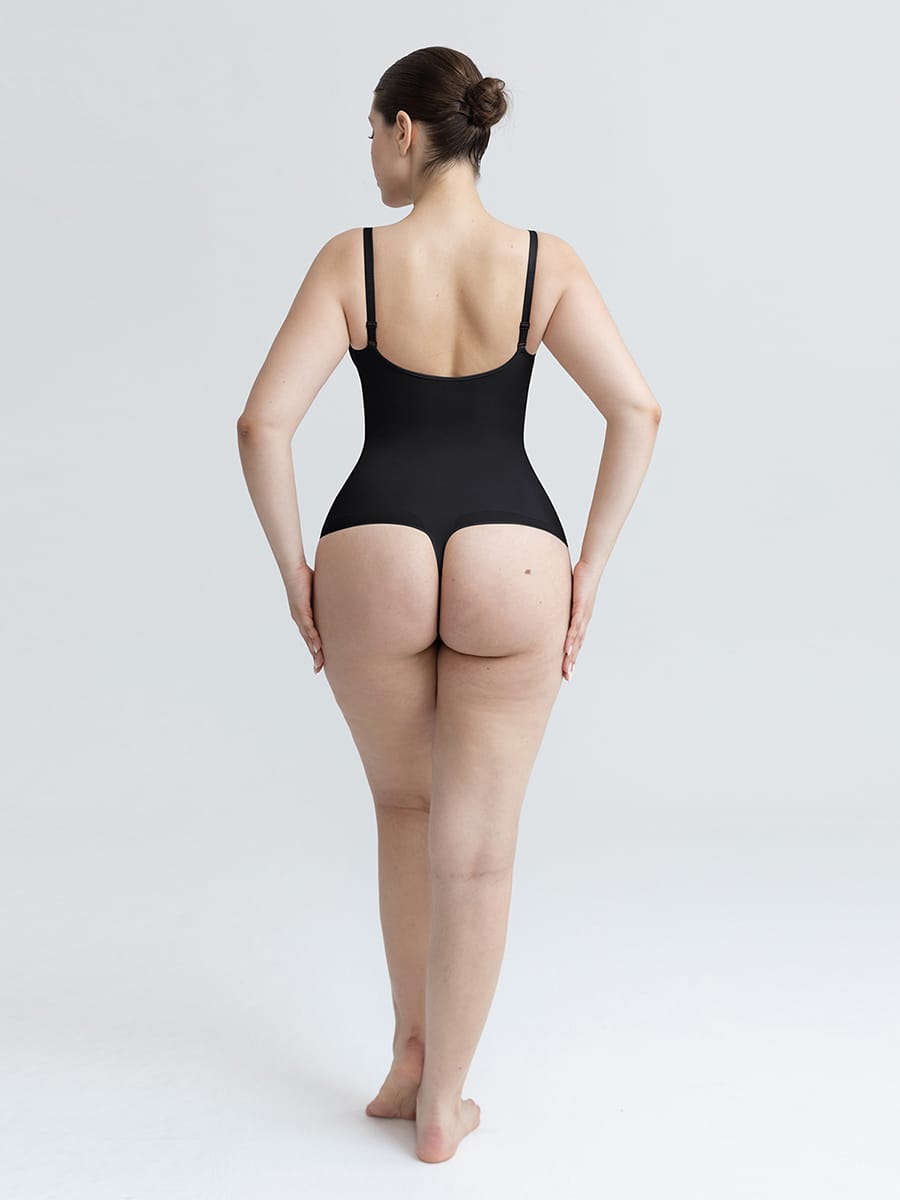 Seamless V-Neck Thong Bodysuit with Ruched Bust