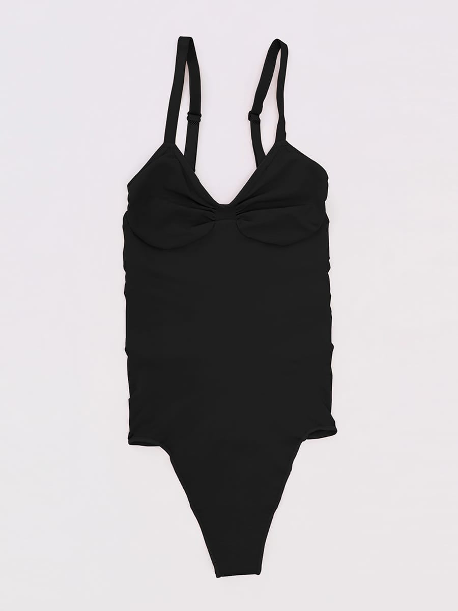 Seamless V-Neck Thong Bodysuit with Ruched Bust