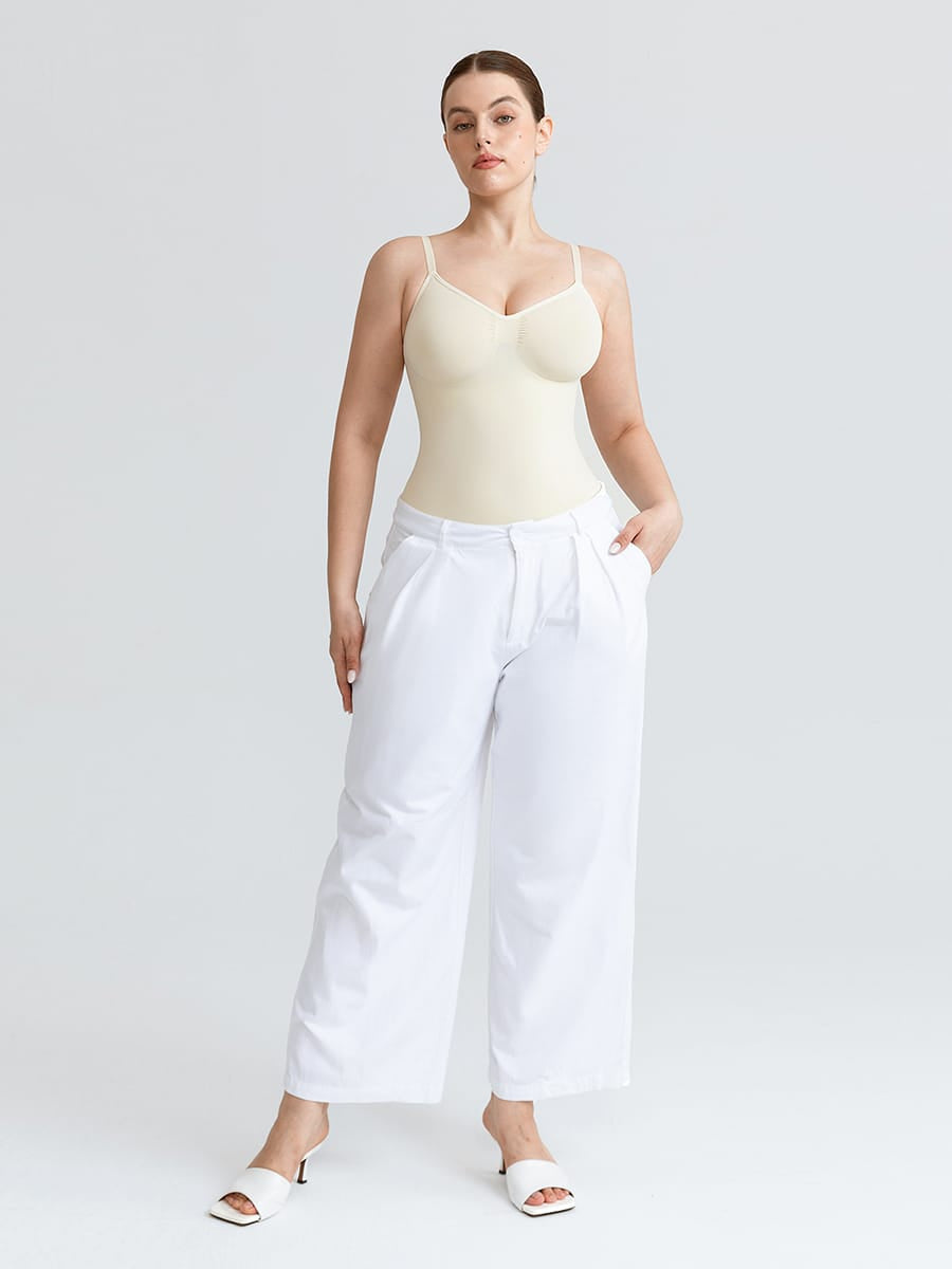 Seamless V-Neck Thong Bodysuit with Ruched Bust