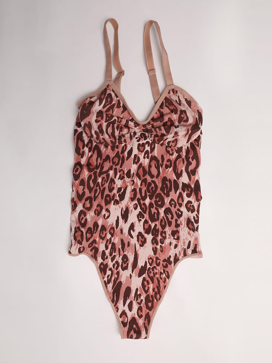Seamless V-Neck Thong Bodysuit with Ruched Bust