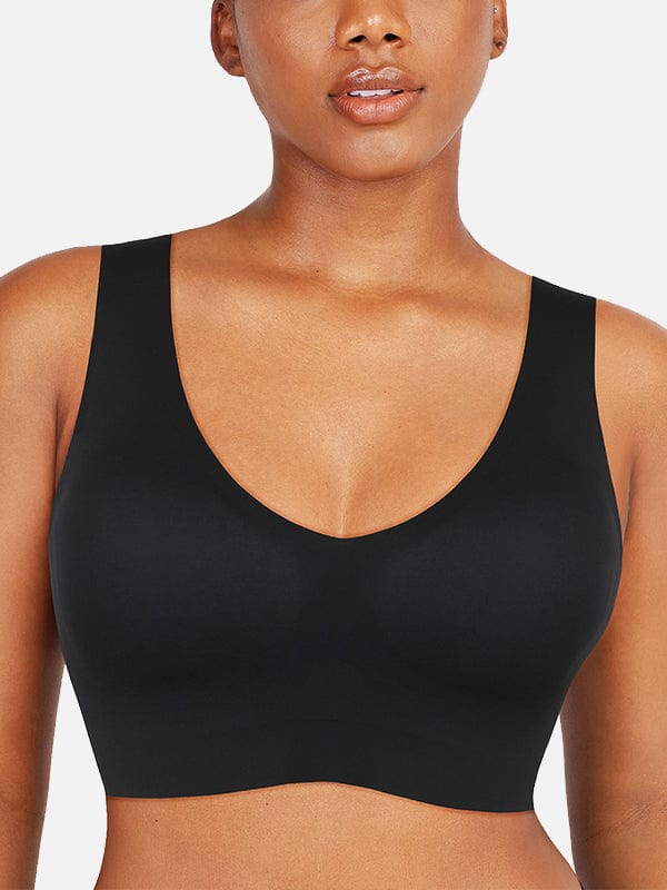 Fitted V-neck seamless bra tank top — image 1