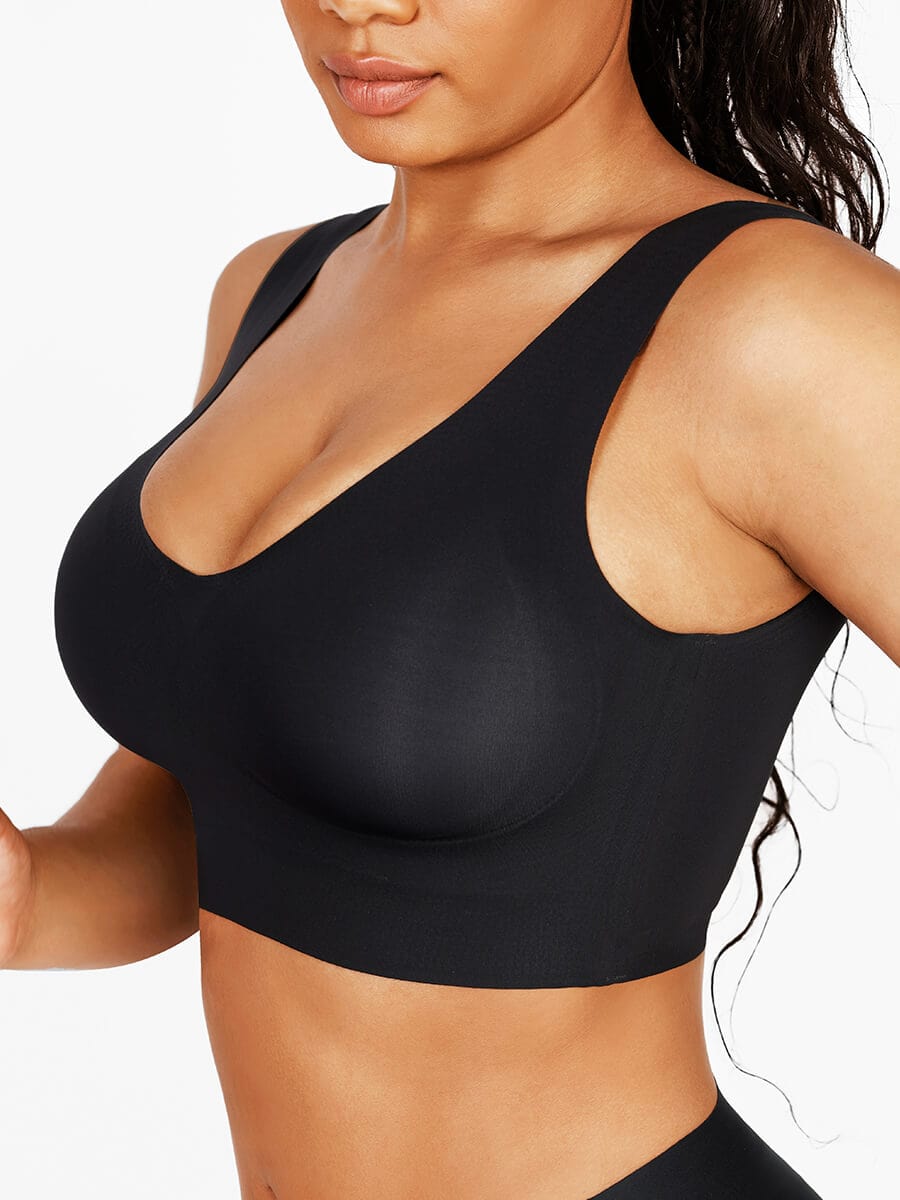 Fitted V-neck seamless bra tank top — image 3